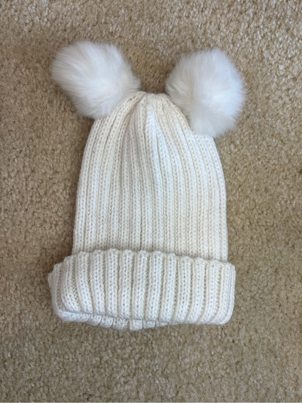 Kids Cream Double Pom Pom Knit Hat
